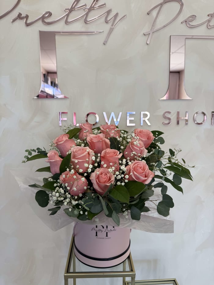 PINK ROSES IN PINK BOX