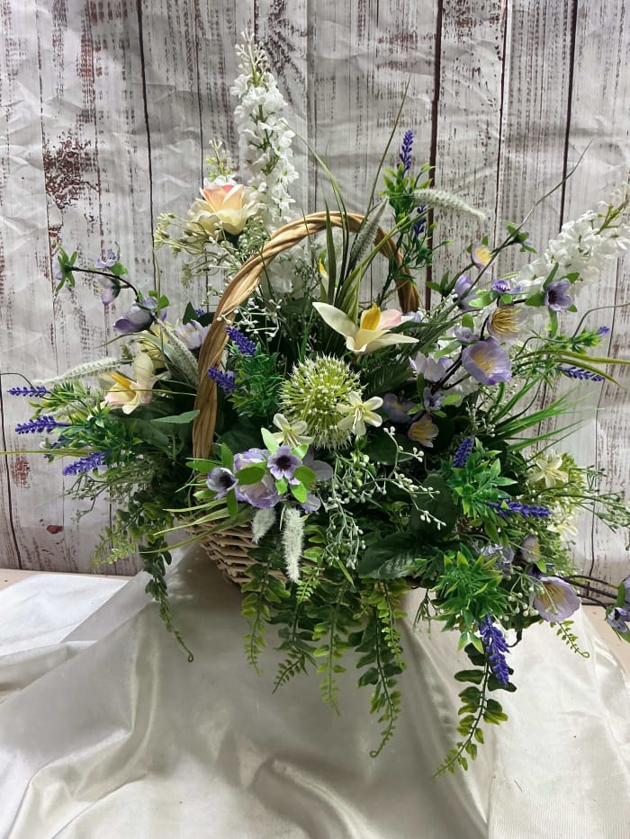 Fireside Basket with soft Pastels Silk