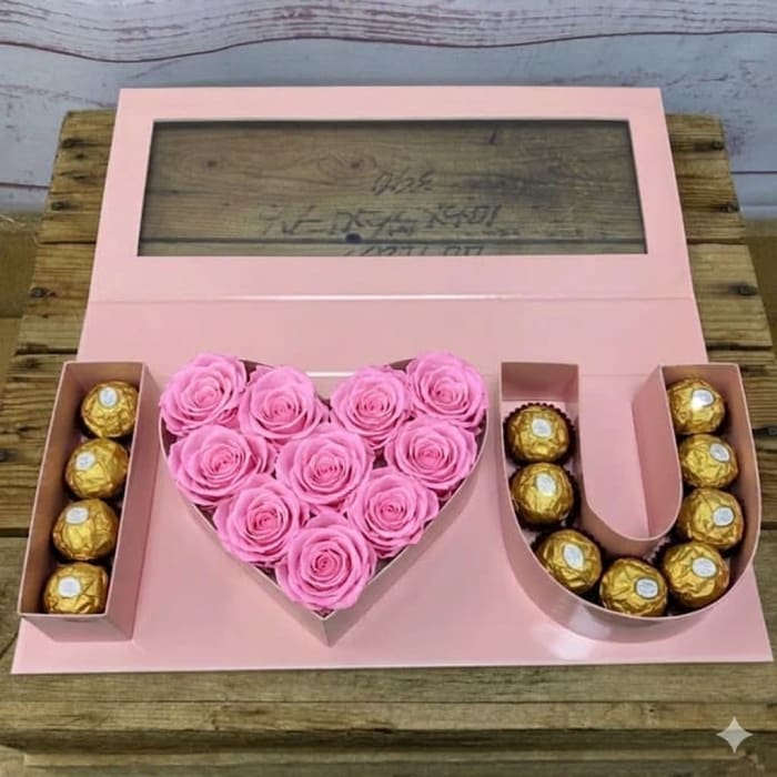 I Heart U Mom Gift Box With Roses and Chocolates