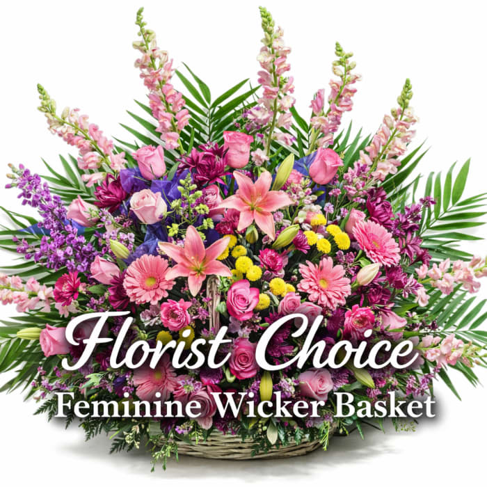 Florist Choice Feminine Wicker Funeral Basket