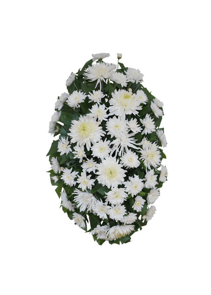 FS-2 Corona de pompones, claveles, spiders y crisantemos con cinta impresa