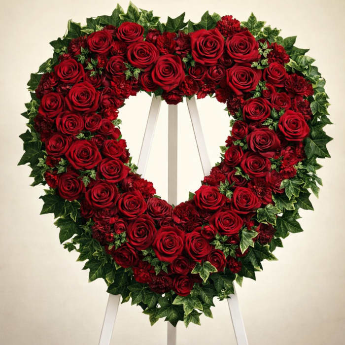 Easel Heart of Red Roses