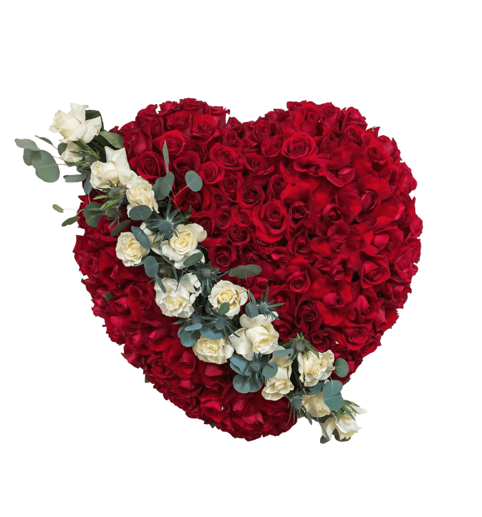 D-22 Corazón todo en rosas con cinta impresa