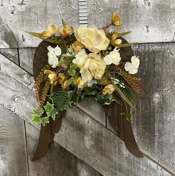 Metal Wings with Silk (Artificial) Floral Accents