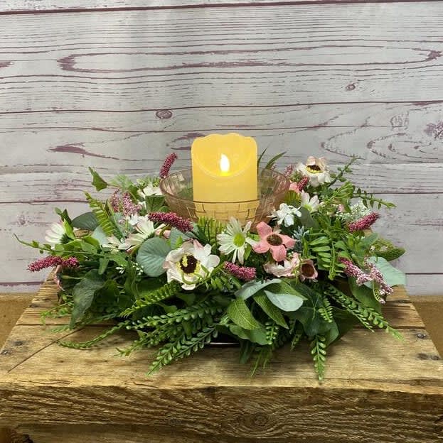 Blush Botanicals Silk (Artificial) Centerpiece with LED Candle
