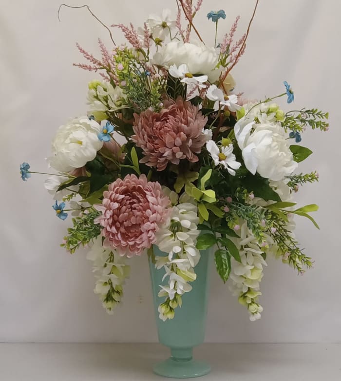Teal & Blush Silk Vase