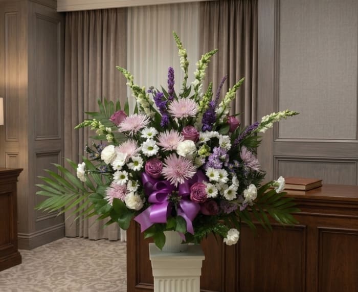 Peaceful Thoughts Lavender and White Traditional Arrangement