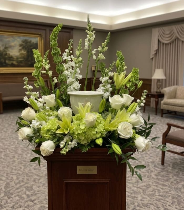 Serene White Cremation Urn Wreath