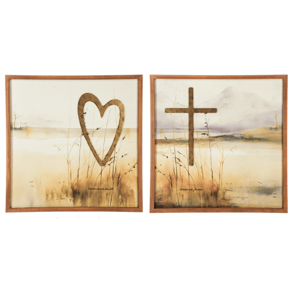 Bereavement Watercolor Heart & Cross Wall Decor