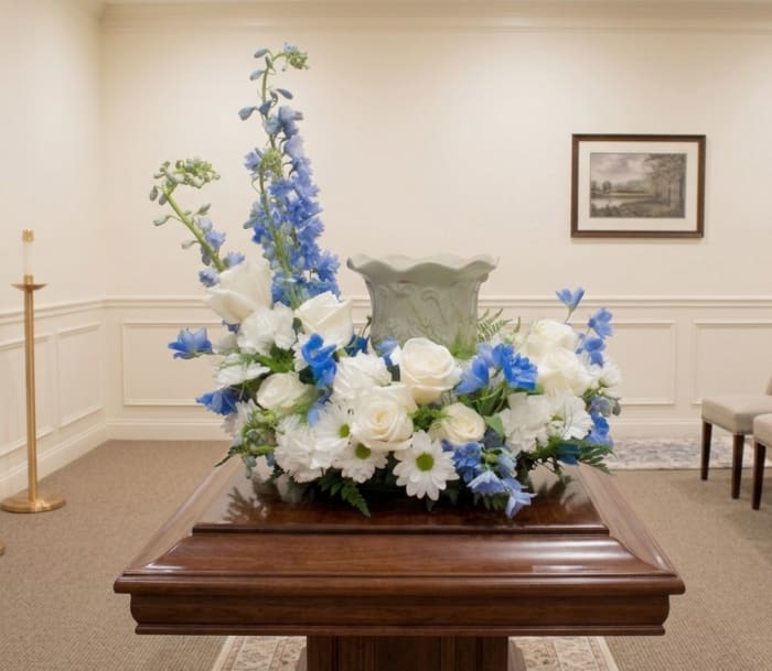 Cremation Wreath - Blue and White