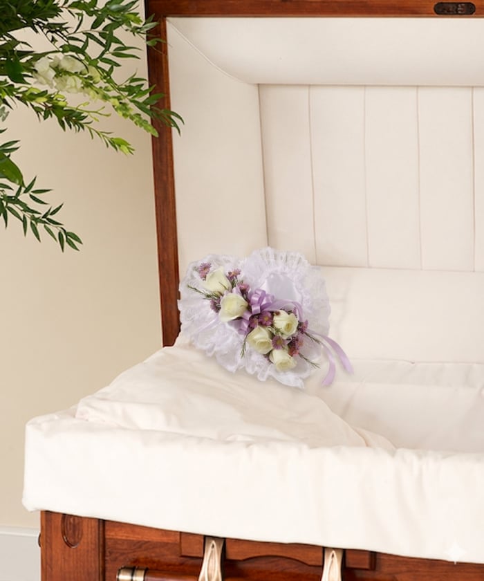 Lavender and White Satin Heart Casket Pillow