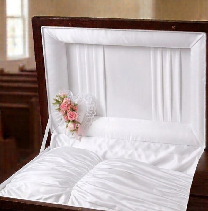 Pink Satin Heart Casket Pillow