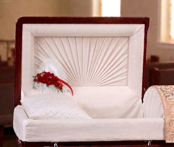 Red and White Satin Heart Casket Pillow