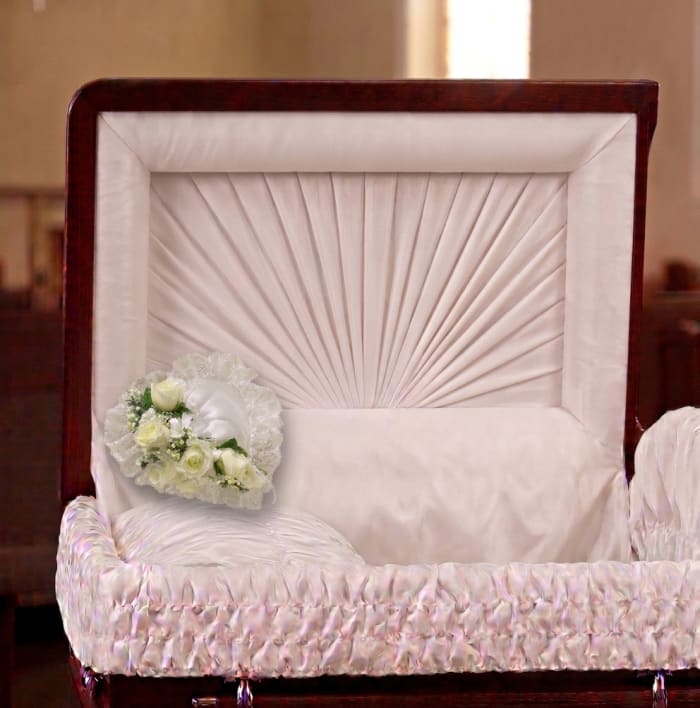 White Satin Heart Casket Pillow