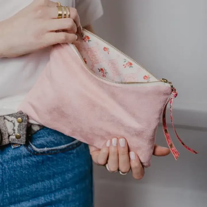 Pink Fleur Vegan Suede Clutch Mini Purse