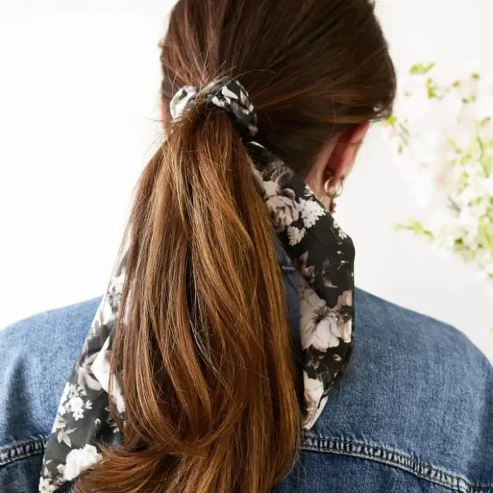 Black Floral Scarf Scrunchie