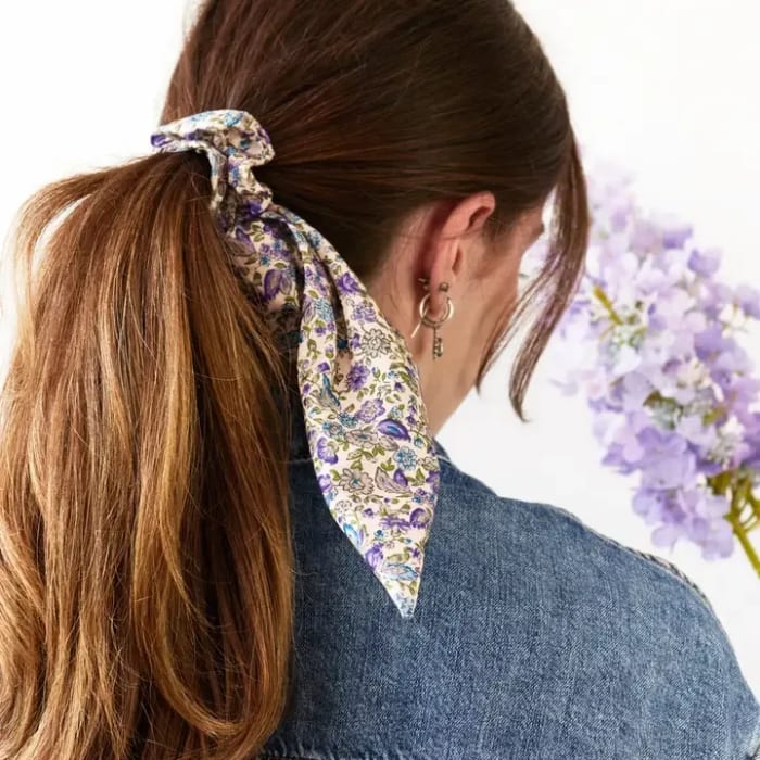 Cream Floral Scarf Scrunchie
