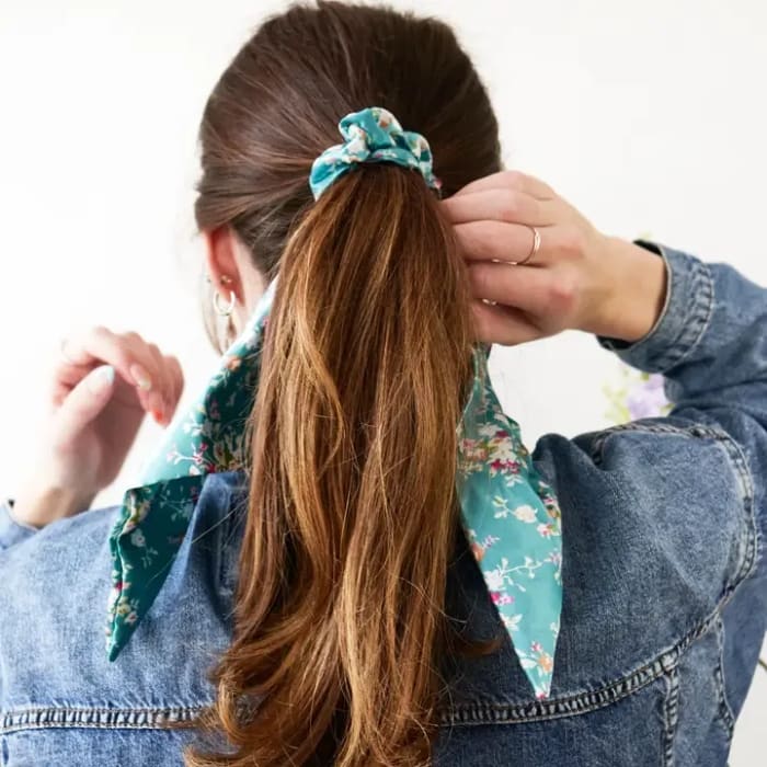 Teal Satin Scarf Scrunchie