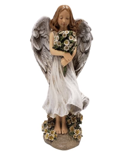 SYMPATHY KEEPSAKE - ANGEL WITH DAISY BOUQUET