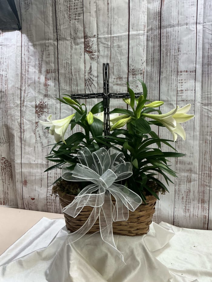 Double Lily with Large metal Cross