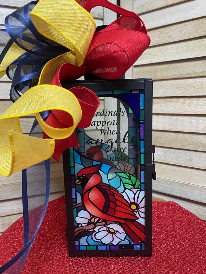 stain glass cardinal lantern