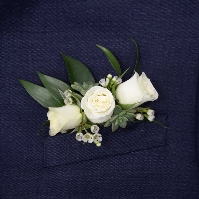 White Rose Succulent Pocket Square