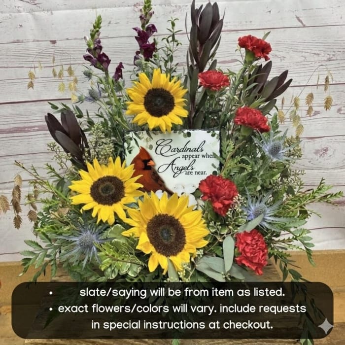 Fresh Floral Arrangement With Square Memorial Slate