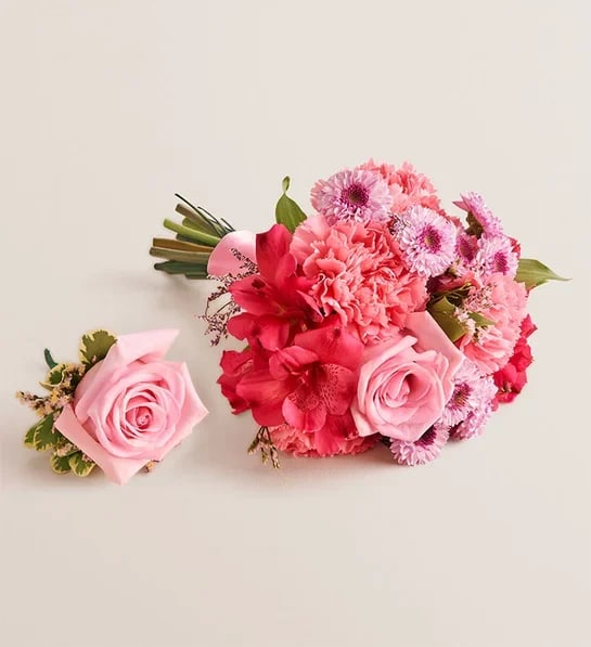 Prom Bouquet and Boutonniere - Pink