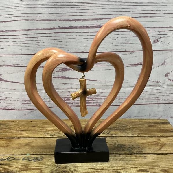 Standing Heart With Hanging Cross Charm