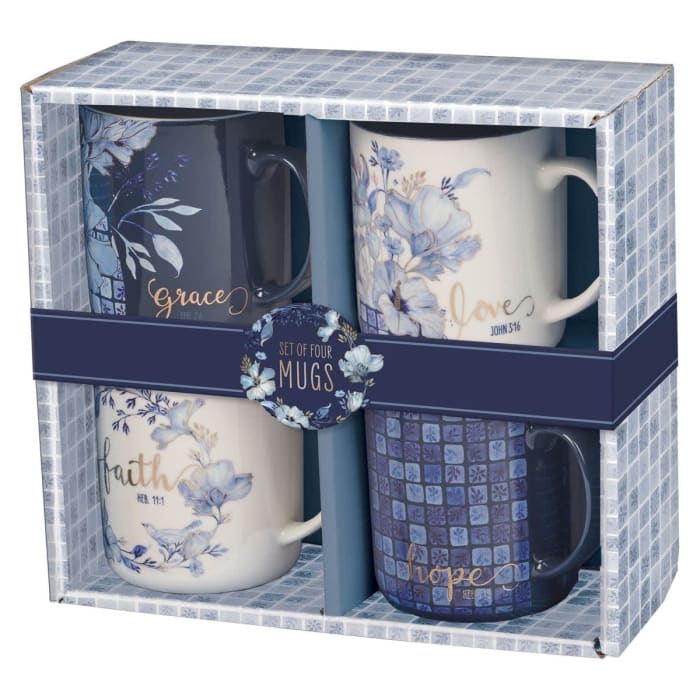 Mug Set 4pc Blue - Love | Grace | Hope | Faith
