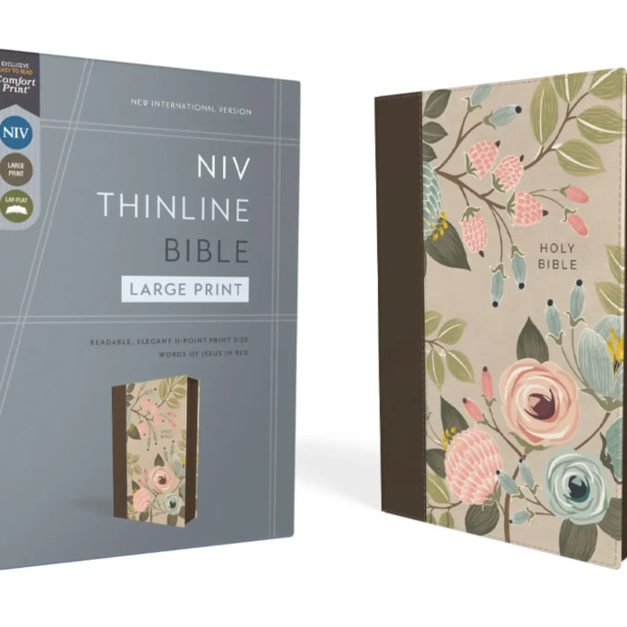 NIV Thinline Bible Large Print Leathersoft Floral, Zippered