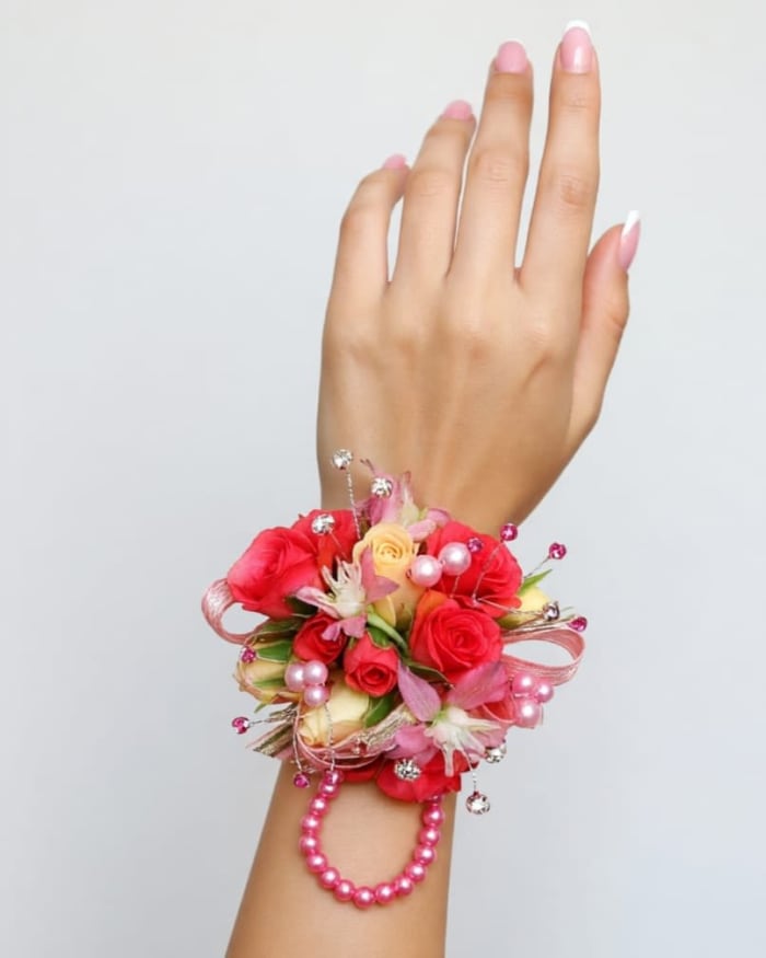 Orangey Peach Wrist Corsage