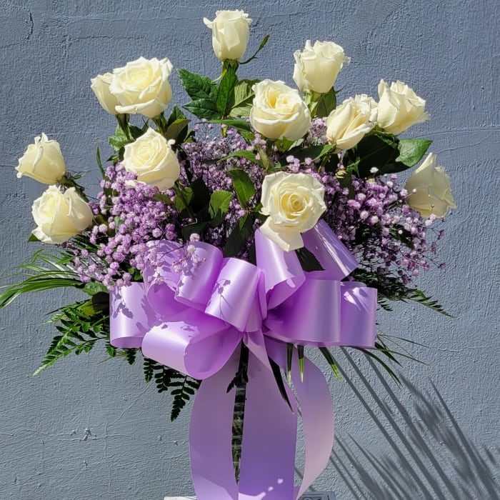 Dozen White Roses & Lavender Filler
