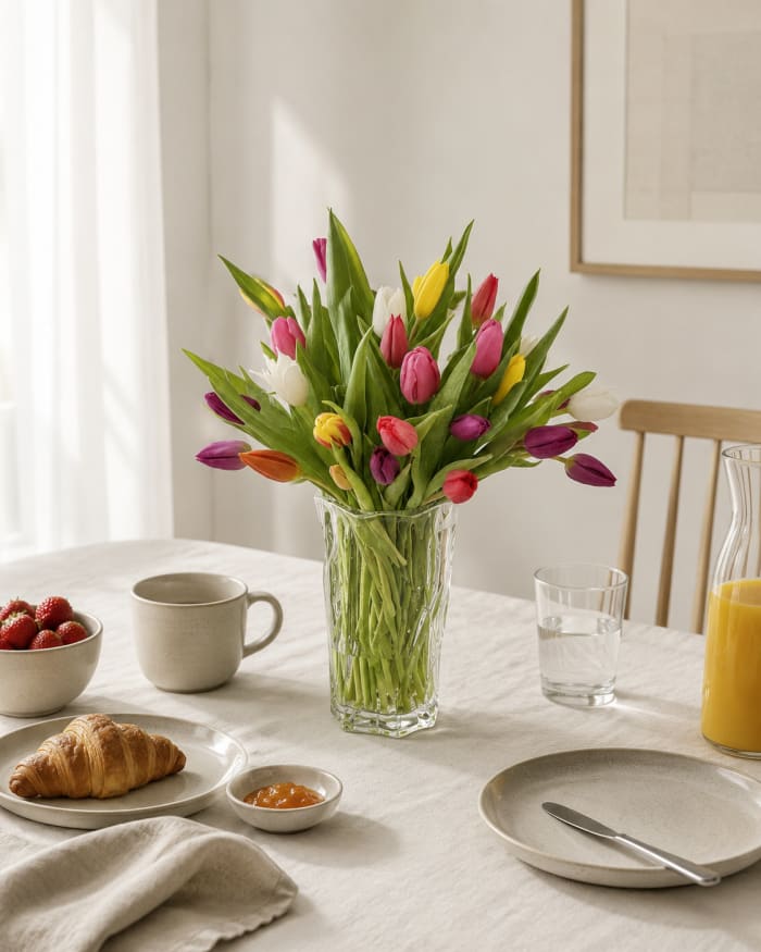Colorful Tulips In A Vase