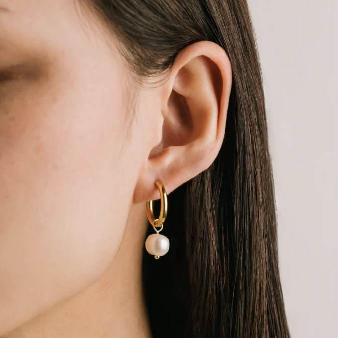 Oceane Pearl Hoops - Gold