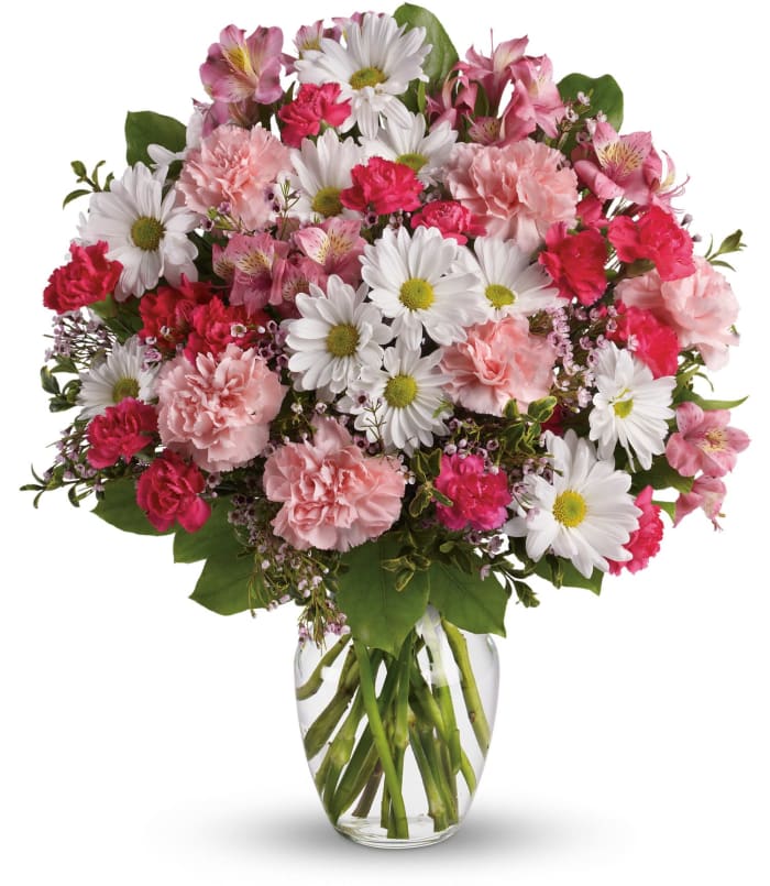 T 259-1 Vase Arrangement alstro carns mini carns daisy spray mums & wax assorted greens