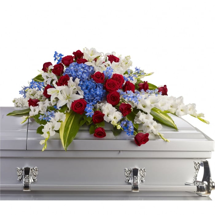 T240-3 Casket Spray - hyd, rose, oriental lilies