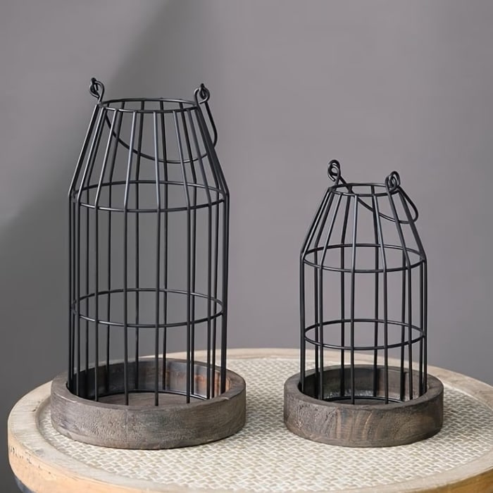Wooden Base Cage Lanterns