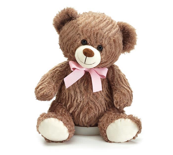 12" SITTING WAVY FUR BEAR with pink bow tie