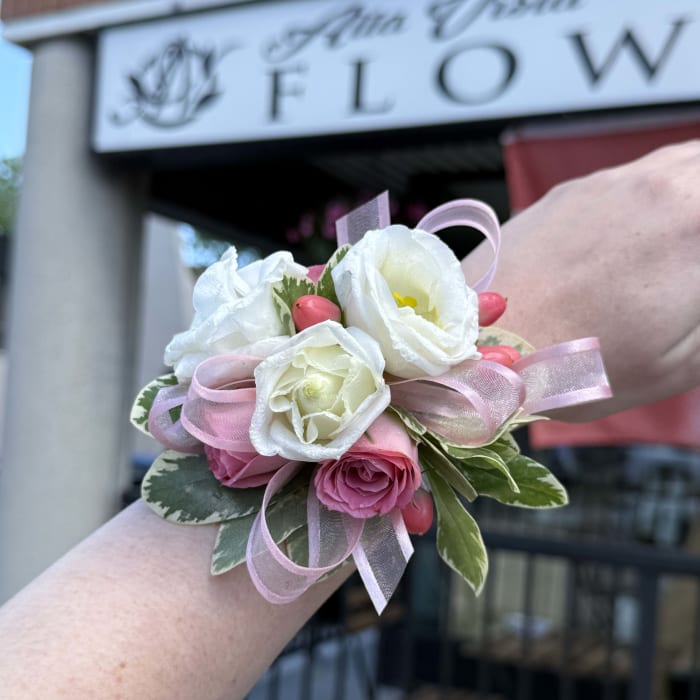 Romantic Lisianthus & Spray Rose Wristlet Corsage