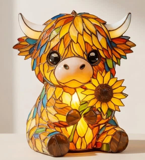 Stained Glass Cow Lamp