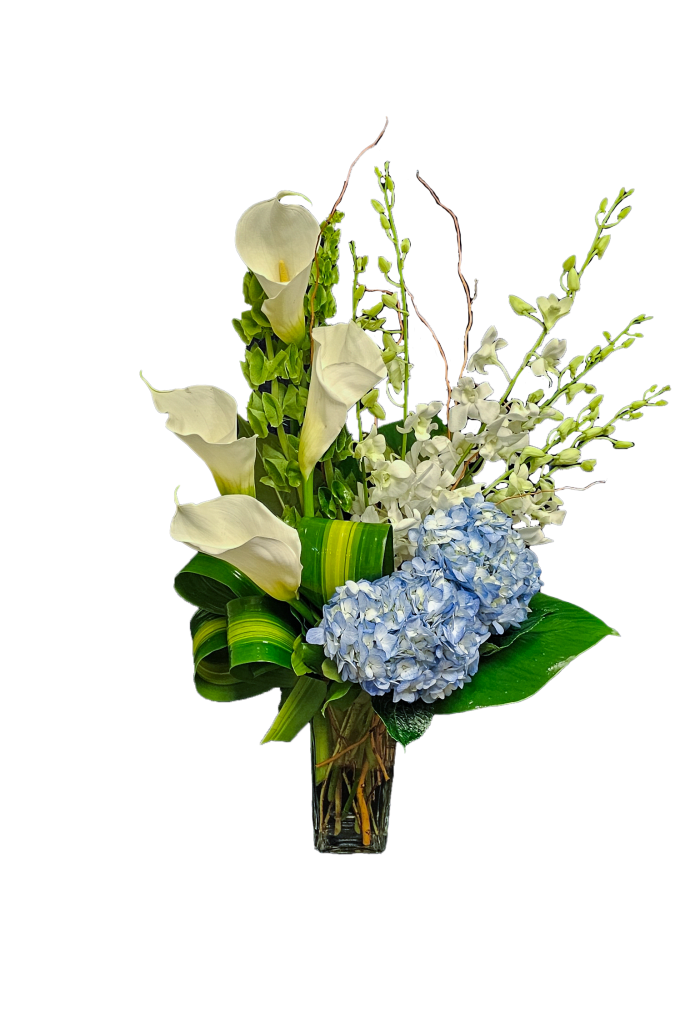 AF-11 Arreglo de hortensias, lirios cala y orquí­deas