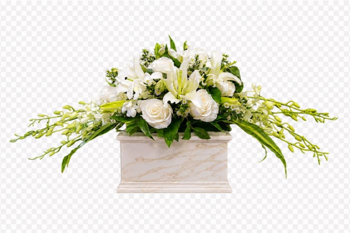 AU-3 Arreglo para urna de rosas, orquí­deas y lirios