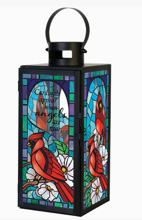 Cardinal Appears Stained Glass Lantern