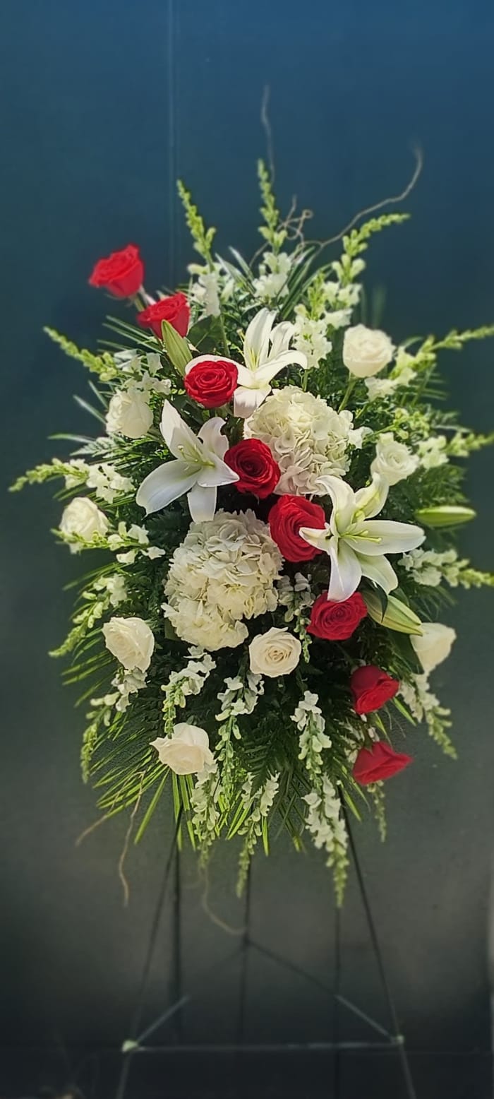 Red And White Heartfelt Standing Spray