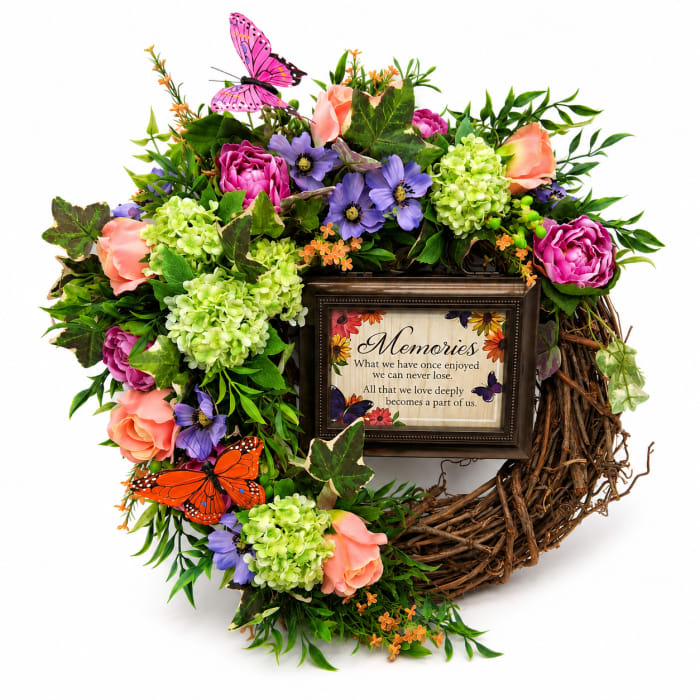 Silk Memorial Wreath W/ Music Box Keepsake