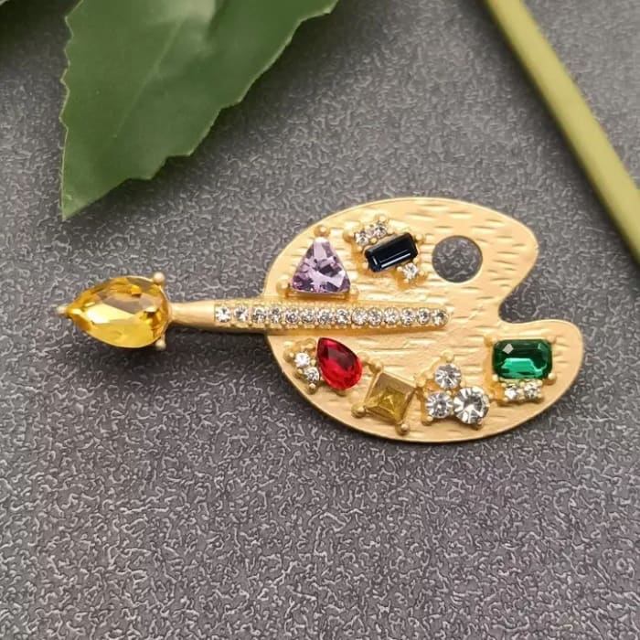 Inlaid Glass & Rhinestone Palette Brooch