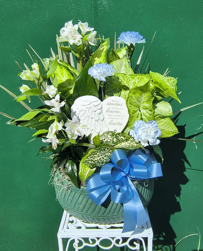 Blue And White Large Dish Garden With Keepsake