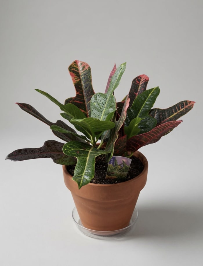Croton Plant in a Clay Pot