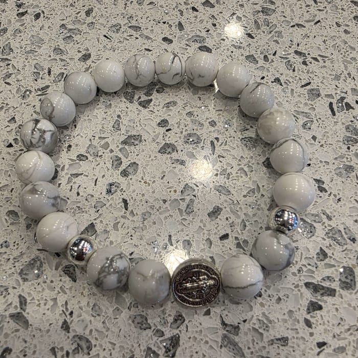 Howlite Bracelet With St Benedict Medal